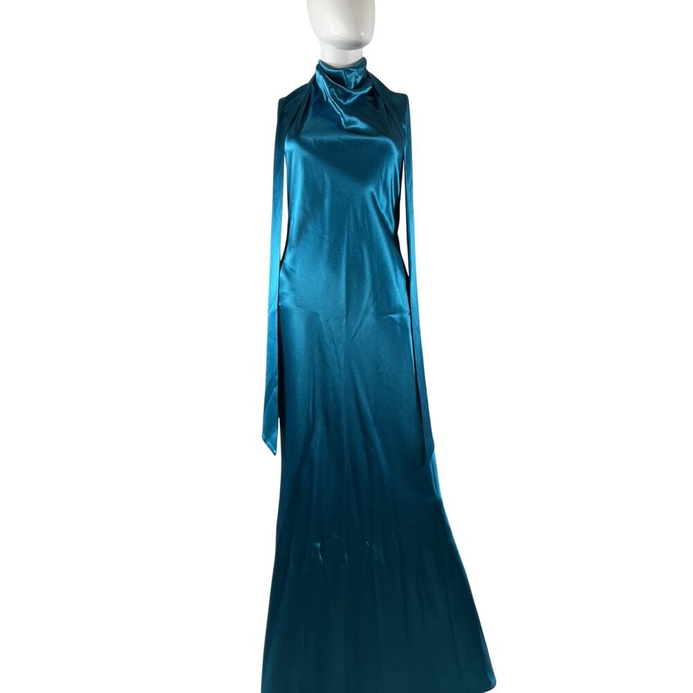 Sau Lee Satin Blue Penella Gown Size 8 - Picture 2 of 4